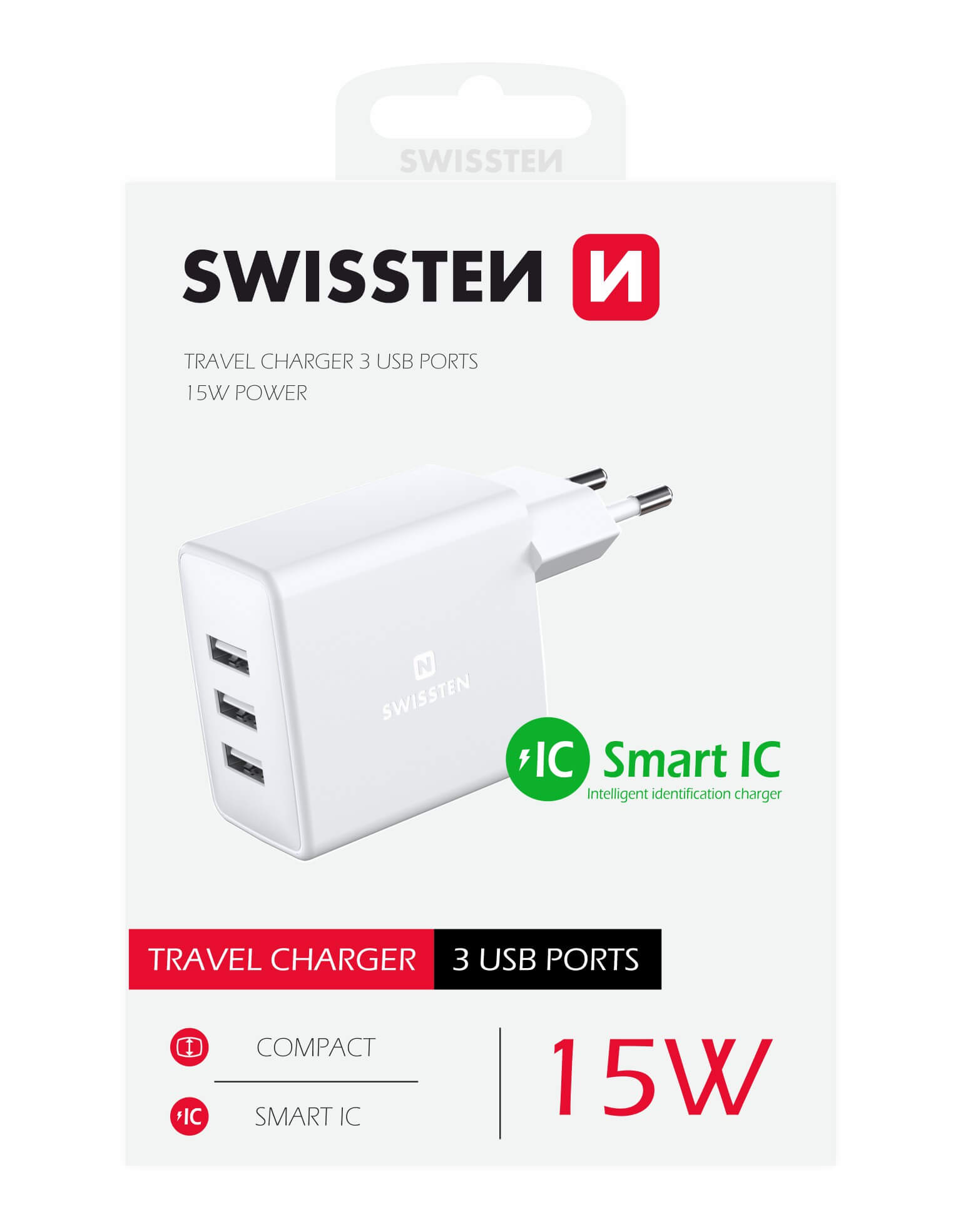 Sieťový adaptér Swissten 3x USB 3A 15W - biely